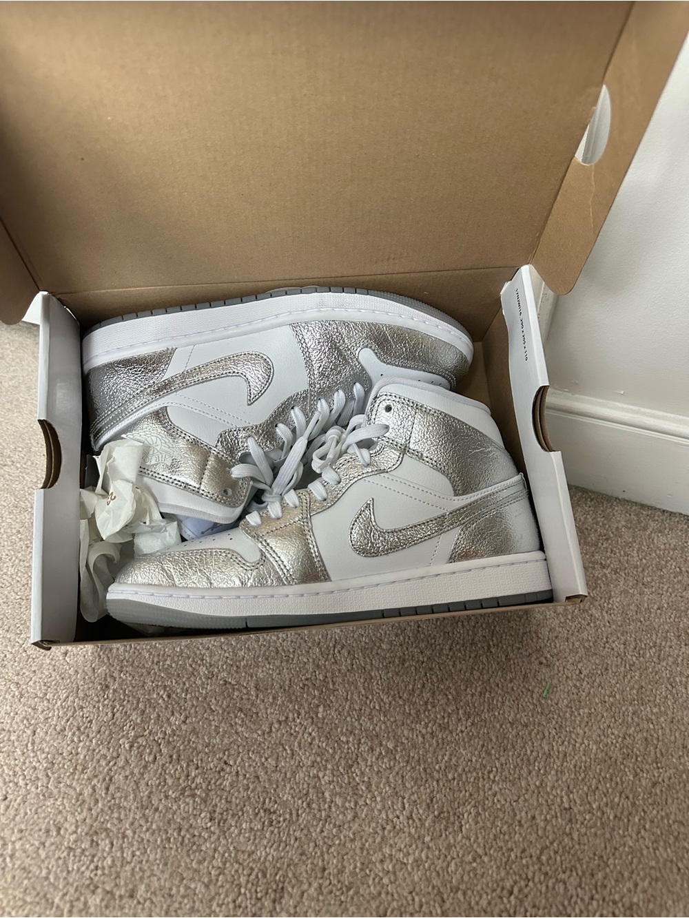 Jordan High-Top Sneakers in White and Silver - Picture 7 of 8